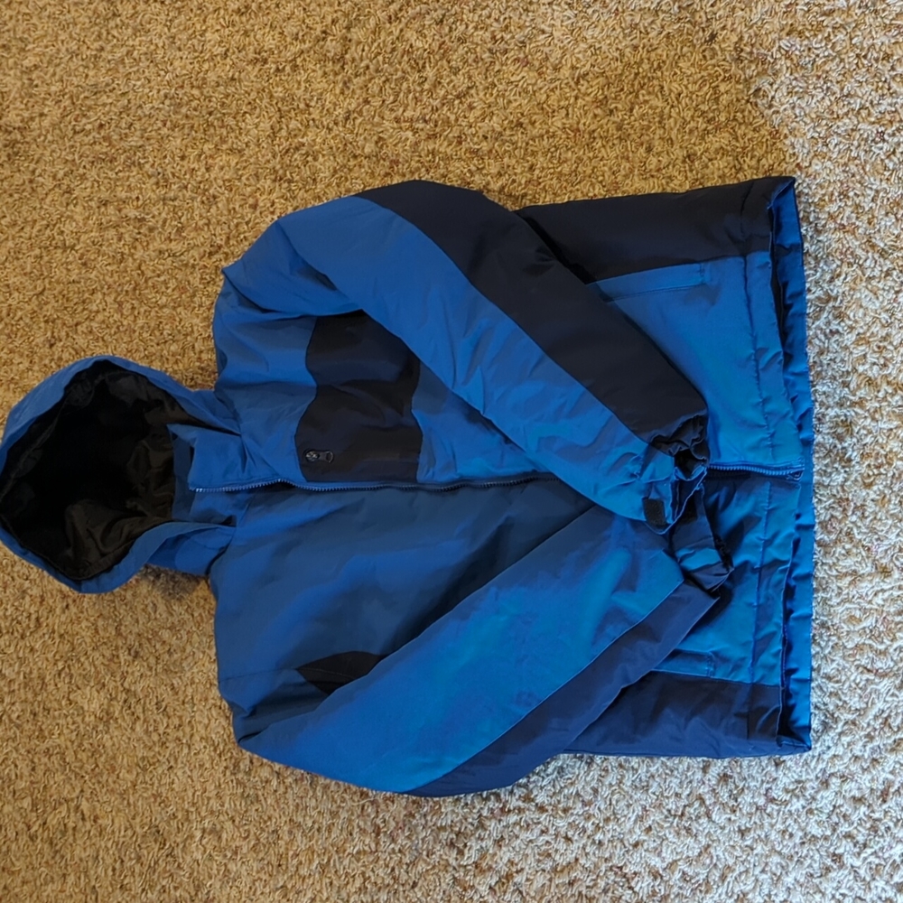 Blue ski snowboard jacket winter coat boys XL with hood and snow skirt
